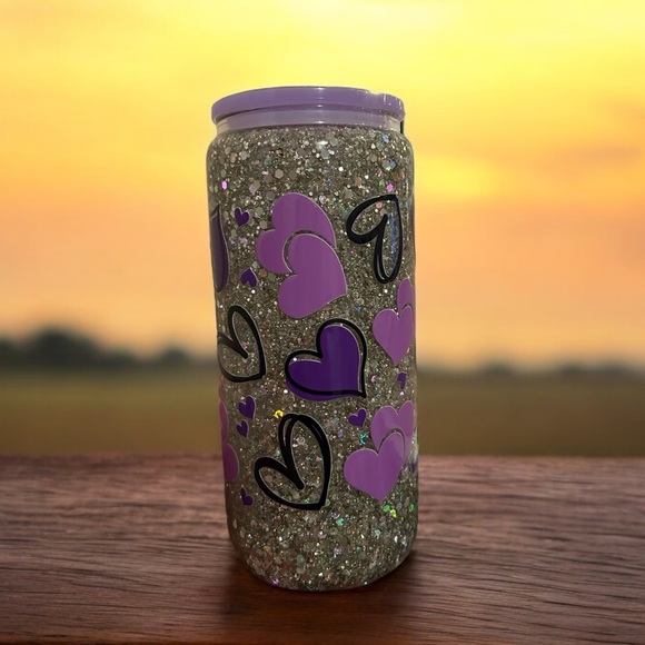 Silver Glitter Purple Hearts 20 oz Tumbler ๐ - Picture 1 of 4